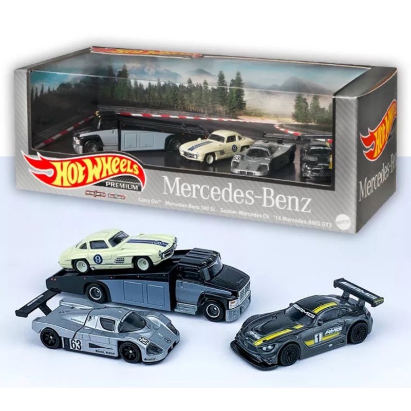 Hot Wheels Premium Nissan Mercedes Benz Ford Race Team Display Set With Diorama Original Hotwheels GMH39