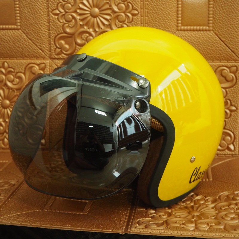 HELM BOGO KULIT CLASSIC SNI DEWASA PRIA DAN WANITA HELMET BOGGO RETRO KLASIK LEATHER SINTETIS KACA DATAR CEMBUNG WARNA COKLAT MUDATUA