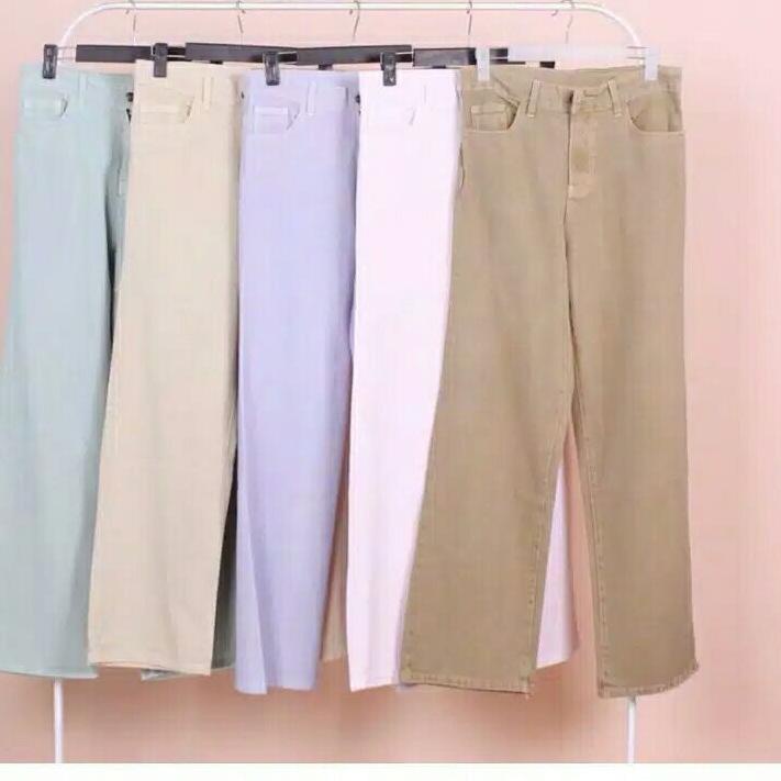 Terlaris CELANA KULOT JEANS LOOSE WANITA POLOS PASTEL LILAC CREAM HIGHWAIST JENS CUTBRAY SK88