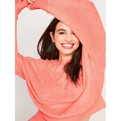 Oldnavy loose cropped long-sleeve Performance slub-knit Terry Sweatshirt For Women  // sisa ekspor-Orange peach