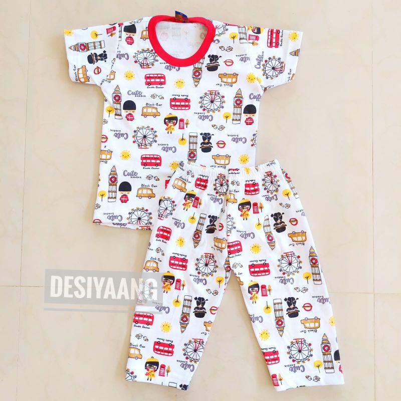 baju tidur anak perempuan QKIDS Size Xs (5-18bulan) lengan pendek celana panjang bahan Libby Velvet