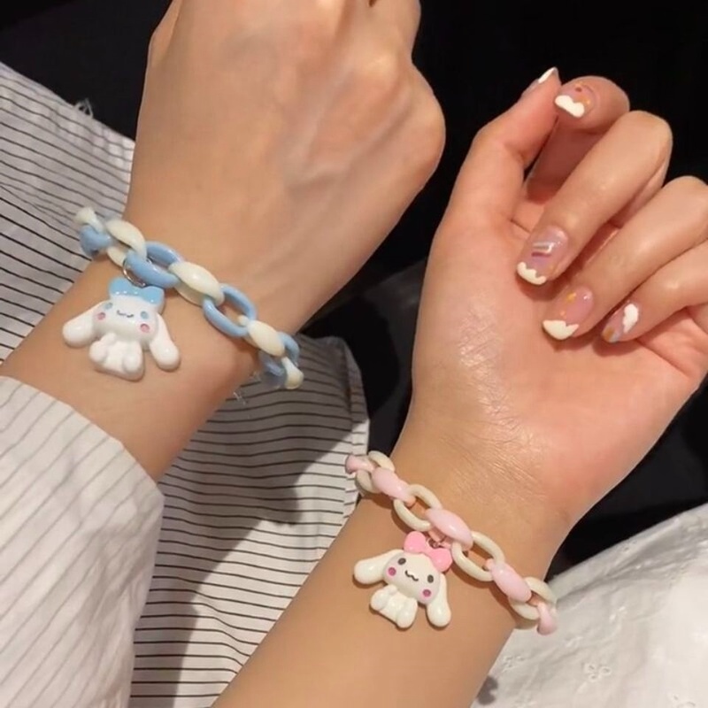 Papaozhu Indah Anjing Putih Cinnamoroll Bayi Pesona Gelang Untuk Wanita Perempuan Korea Akrilik Link Rantai Gelang Perhiasan