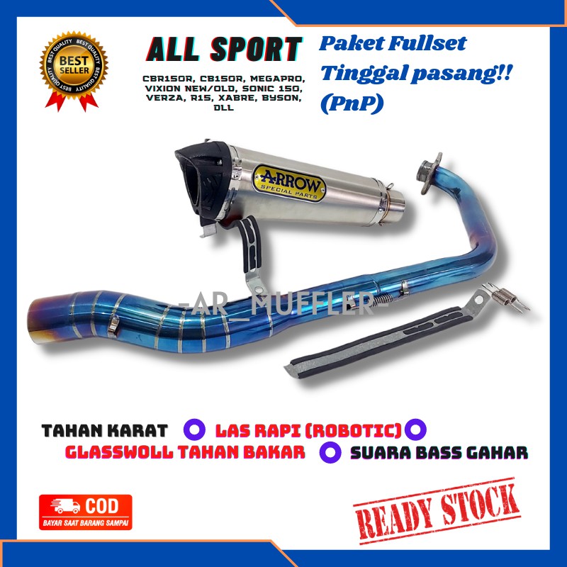Knalpot Racing Arrow Fiber Leher Biru CBR 150R CB 150R R15 V3 VIXION MEGAPRO GSX 150 SONIC 150 BYSON