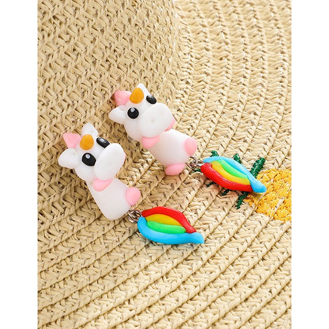 LRC Anting Tusuk Fashion Color Cartoon Unicorn Soft Ceramic Earrings F67407