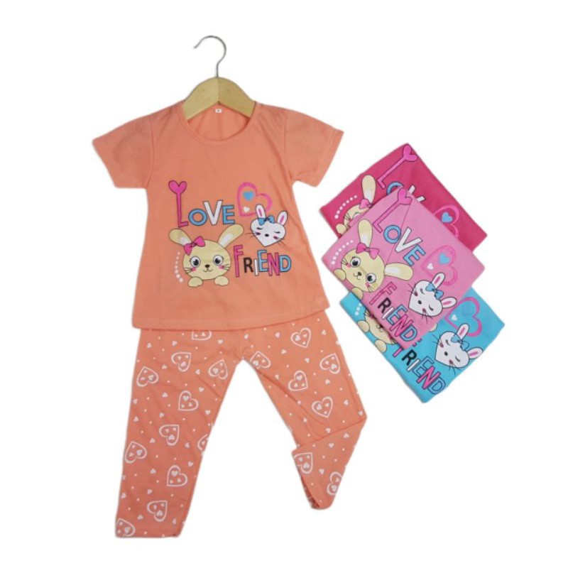 SETELAN BAJU ANAK PEREMPUAN NEW MOTIF LOVE FRIEND 2-6 TAHUN