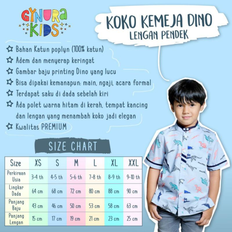 kemeja dino gynura kids lengan pendek