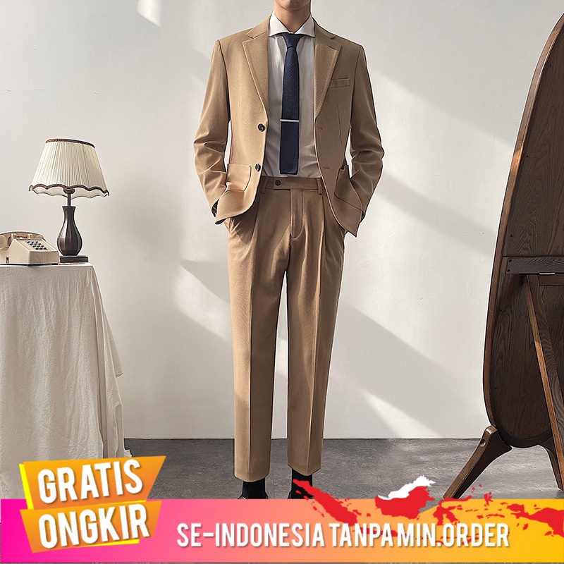 Jas Pria Rekomendasi Produk Pria Suit Set  Korea Ringan Dewasa Dua Tombol   Kualitas Tinggi Fashion 