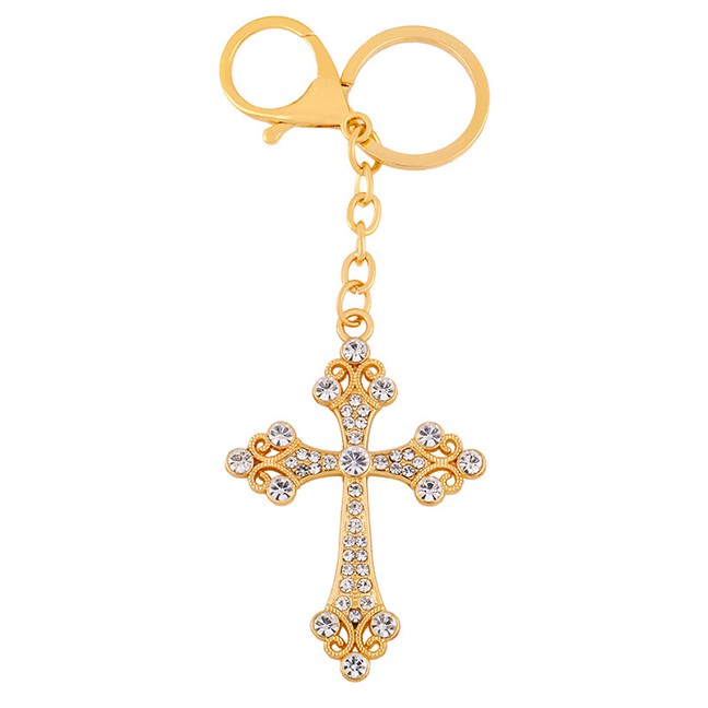 LRC Gantungan Tas Fashion Golden Cross Diamond Key Chain K43422