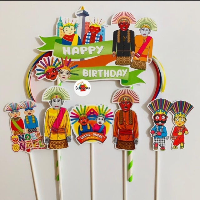 Jual Ondel Ondel Ribbon Hijau Topper Cake Birthday / Hiasan Kue Ulang