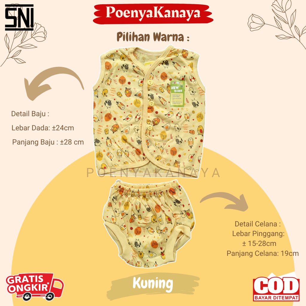 Setelan Baju Bayi Kutung Celana Pop Bayi Kancing WARNA SABLON MUNGIL Newborn SNI BCN07