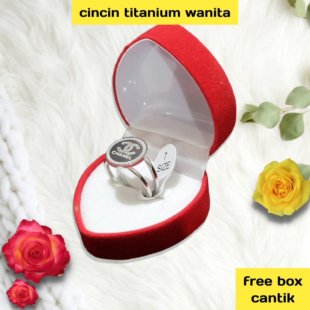 Cincin Titanium / Cincin wanita BRANDED CHANEL  Premium Quality Terlaris FREE BOX