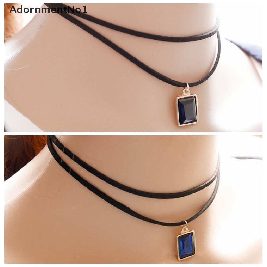 (AdornmentNo1) Kalung Choker Lace Hitam Gaya Gothic Retro Aksen Kristal Untuk Perhiasan Wanita