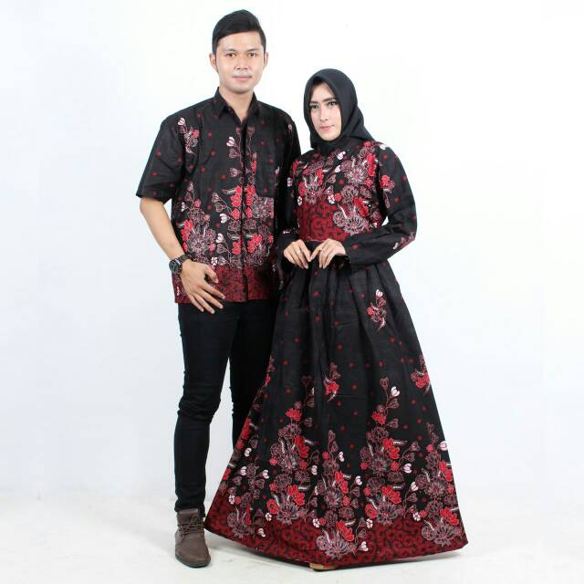 Mall Grosir Sarimbit Couple Batik Gamis Sogan ORIGINAL Bambu Hitam Manis Valentine Diskon Murah