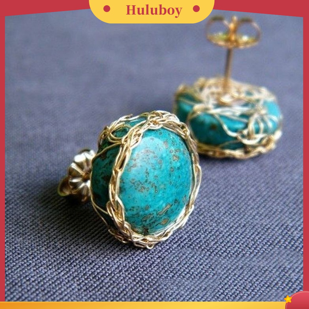 Perhiasan Anting Stud Bentuk Bulat Turquoise Tiruan Gaya Vintage Untuk Hadiah Wanita