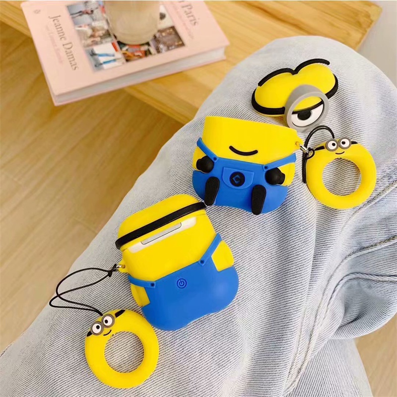 Case Pelindung Motif Kartun 3d Warna Kuning anti Jatuh Untuk iphone airpods 1 / 2 / 3 pro