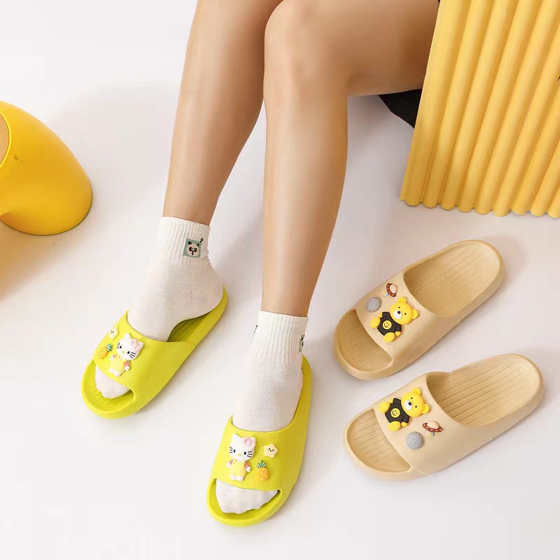 Sandal Flat Wanita Import STIKER 3D lucu Sandal Rumah Wanita Sendal Anak Slop Cewek Empuk Premium Anti Slip Murah