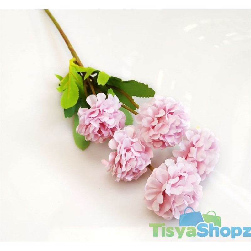 Bunga Pompom Artificial / Bunga Plastik Bunga Hiasan [TANPA POT]-Pink
