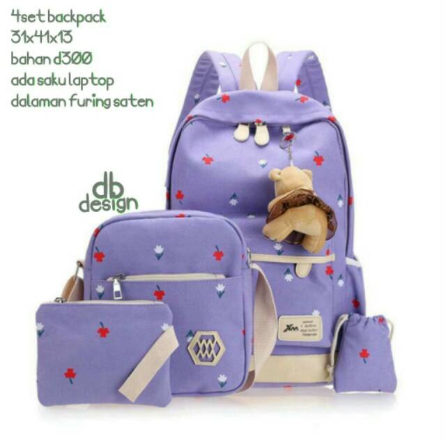 free boneka rok ransel motif tulip 3in1 kanvas