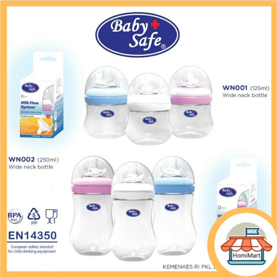 Baby Safe Botol Susu Anak Bayi 125ml Dan 250ml Wide Neck Baby Bottle WN001 Dan WN002