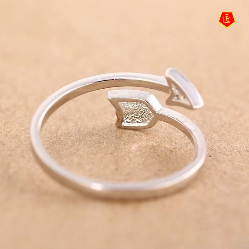 [Ready Stock]Creative Curved Arrow Ring S925 Silver Cute Fashion