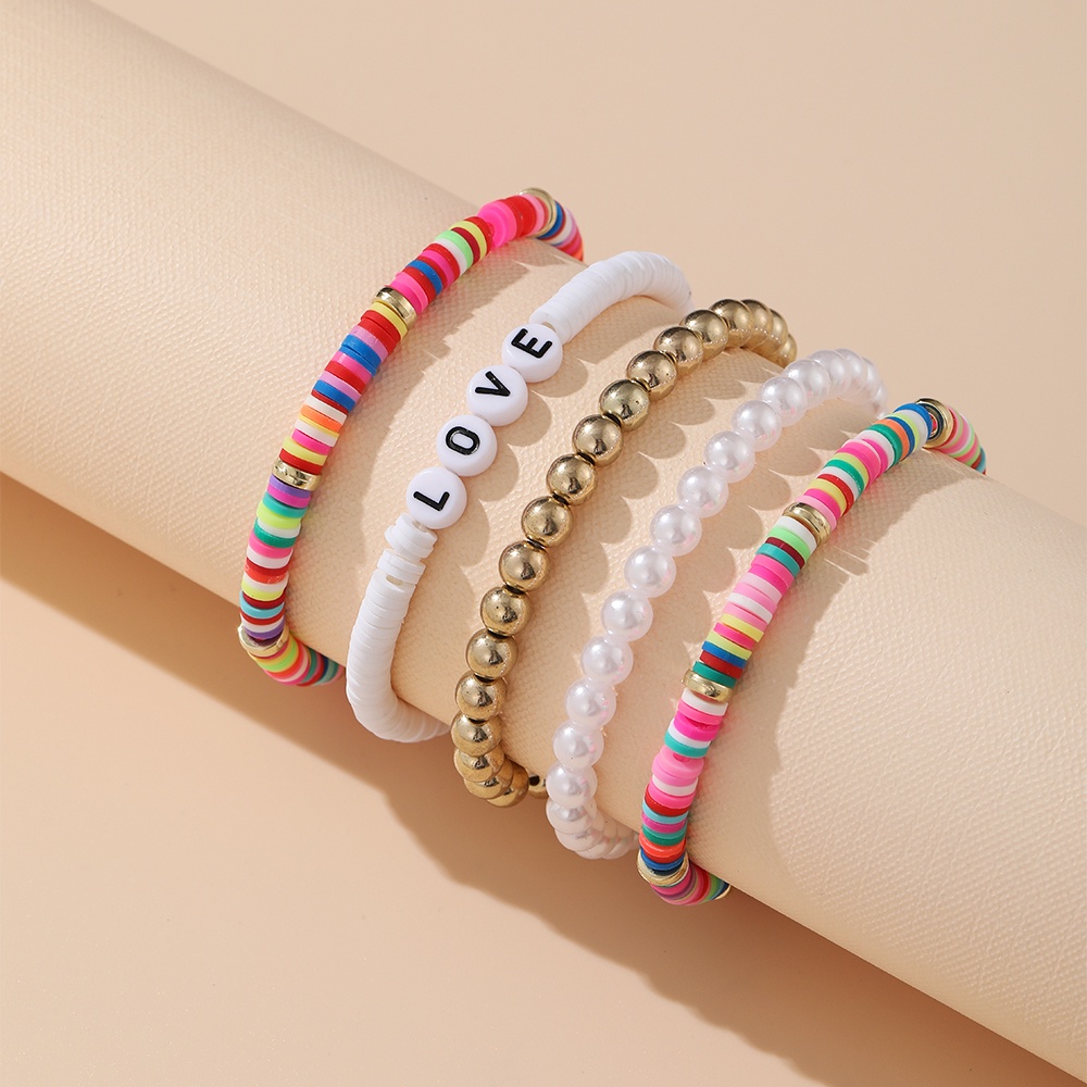 YEEZII Set Gelang Rantai Manik-Manik Mutiara Desain Bunga Alfabet Butterfly Gaya Bohemian Untuk Wanita