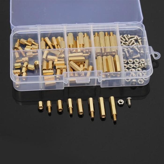 120 pcs Pilar Spacer Baut PCB M3 Tembaga kuningan Nut Besi Plastik Box