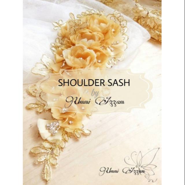 APLIKASI JAHIT UNTUK KEBAYA ORGANZA BAHU HEADPIECE BELT PENGANTIN MUSLIMAH