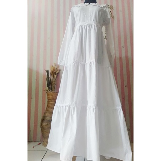 Gamis Susun Putih Polos - hitam Wanita Dewasa / Gamis Katun Jepang