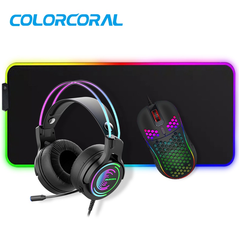 ColorCoral RGB Headset Bando Gaming Mouse Gaming Mouse Pad Gaming RGB Set