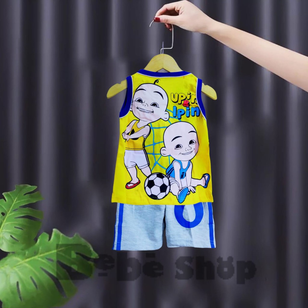 Setelan Baju Kaos Singlet Upin Ipin Anak Umur 1 - 10 Tahun Atasan Pakaian Anak Murah