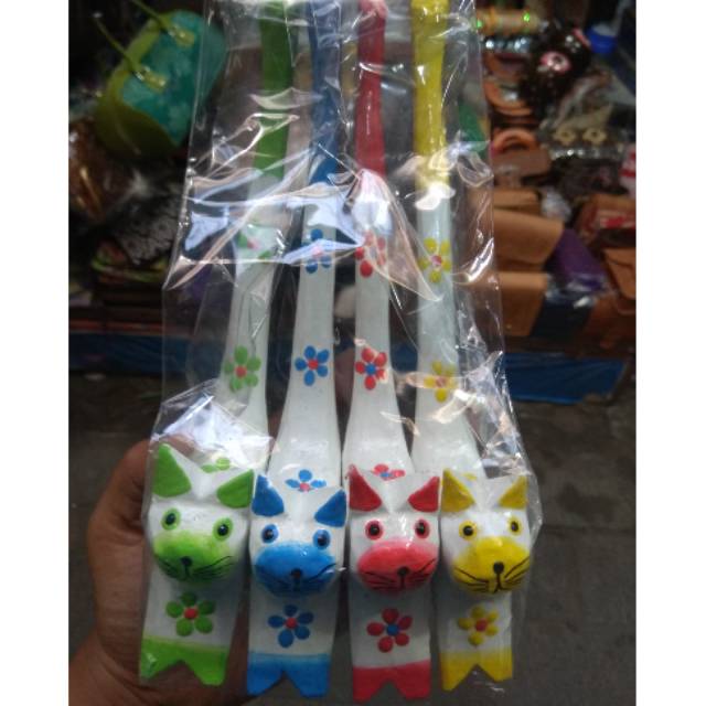 TERMURAH! SATU SET PAJANGAN MINIATUR KUCING EKOR BERDIRI ISI 3 PCS BAHAN KAYU UKIR CANTIK DEKORASI