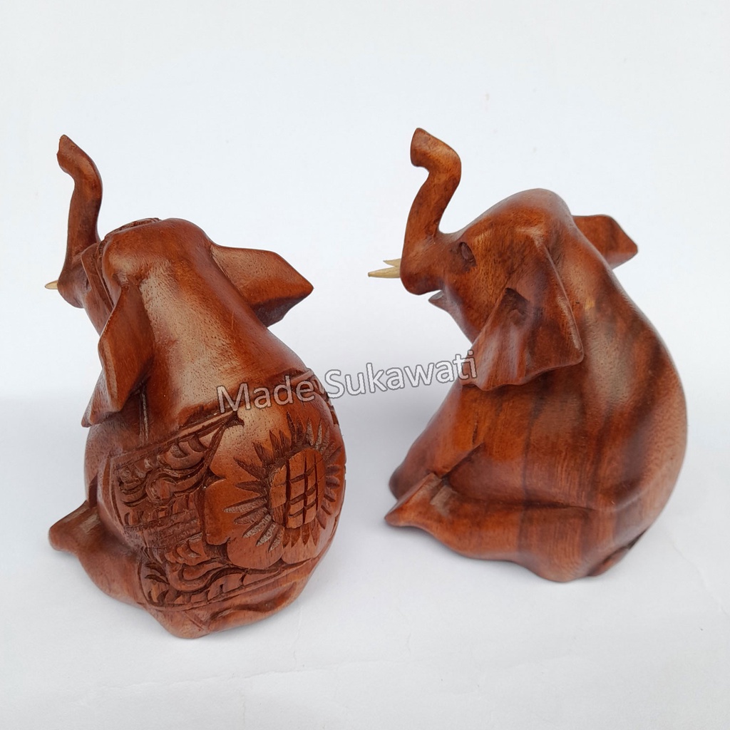 Patung Gajah duduk kerajinan tangan ukiran kayu handmade Bali