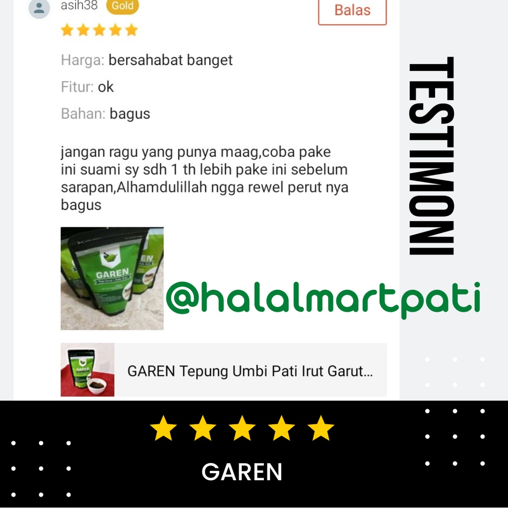 GAREN Arrowroot Powder Bubur Instan Tepung Pati Umbi Irut Garut Angkrik Kerut Lerut Gula Aren Obat Herbal Sakit Perut Diare Maag Asam Lambung Gangguan Pencernaan Herbal