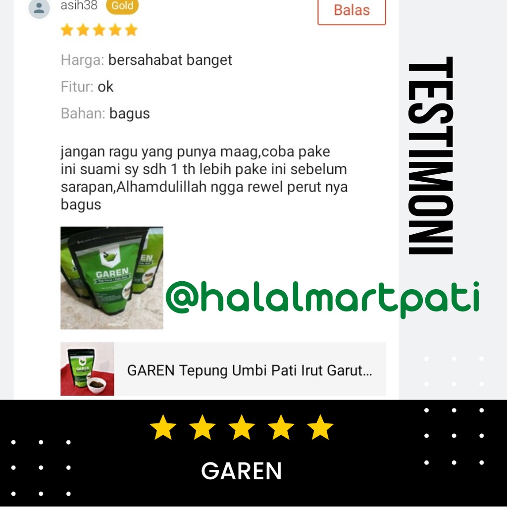 GAREN Arrowroot Powder Tepung Bubur Umbi Pati Garut Irut Angkrik Kerut Lerut Obat Herbal Maag Asam Lambung Herbal