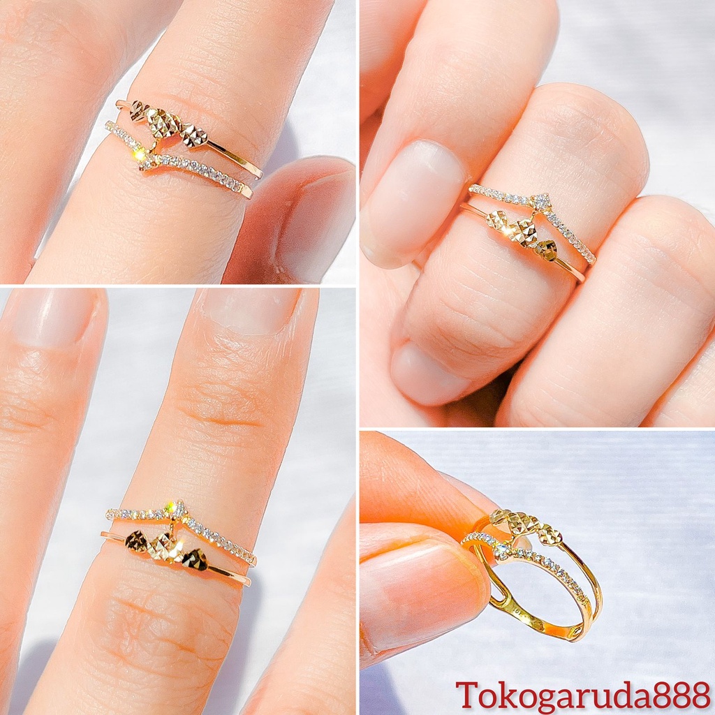 Cincin anak dan dewasa emas asli kadar 700 70% 16k 2 baris 1 gram ringan model terbaru permata love herme crown mahkota kilat aesthetic korea nomor  no 10 11 12 13 14 15 16