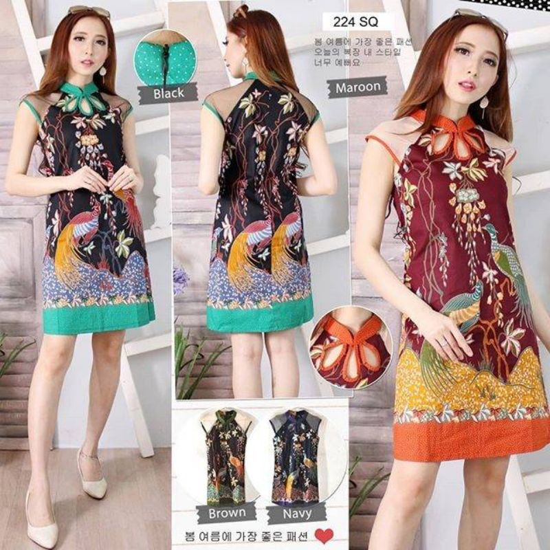 cheongsam dress batik ungu navy