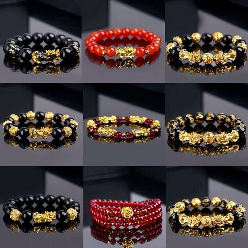 Pi Xiu Gelang Tangan Batu Obsidian Warna Hitam Untuk Keberuntungan