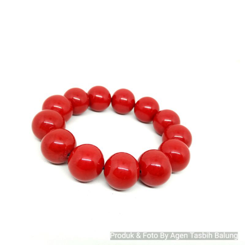 Gelang Batu Marjan Merah Jumbo 18mm, Asli Coral Marjan Merah ORIGINAL!!