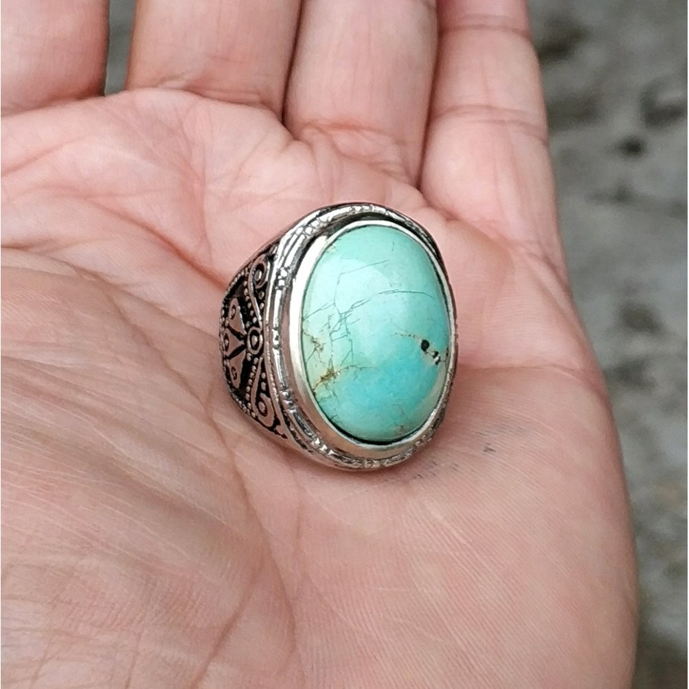 CINCIN BATU AKIK NATURAL PIRUS PERSIA GREEN TURQUOISE BODYGLASS