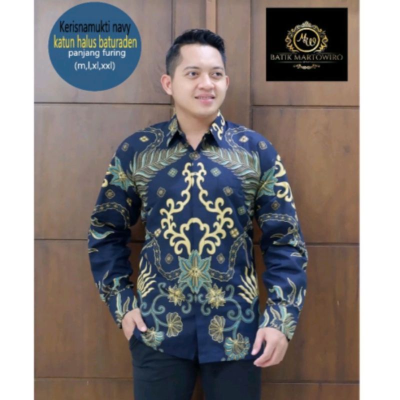 Krisna Mukti Batik Navy Baturaden Bahan Katun Halus Lapis Furing Badan