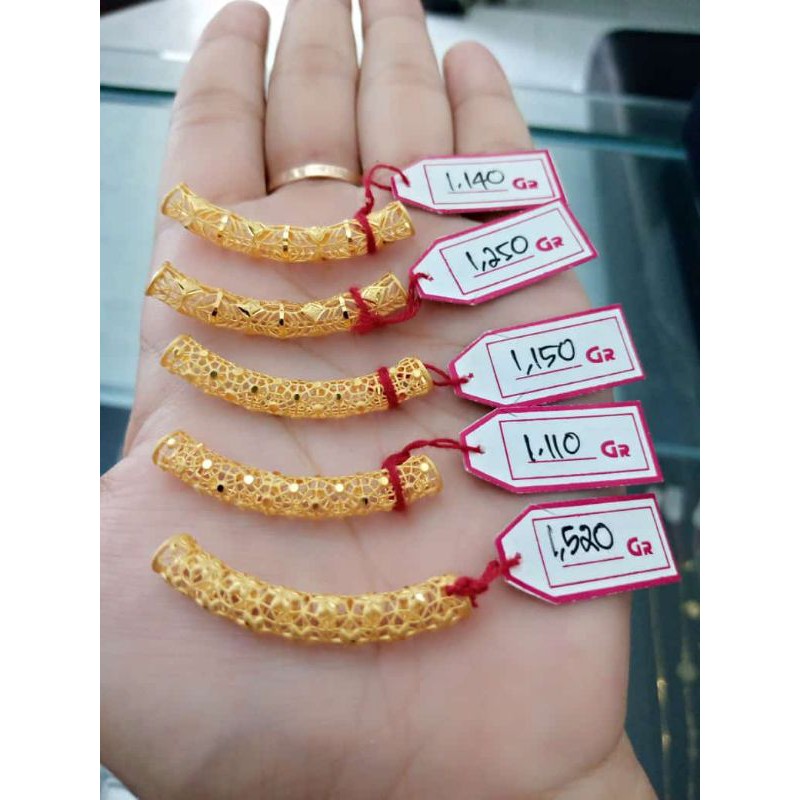 Gelang Emas Charm Bambu Kerawang