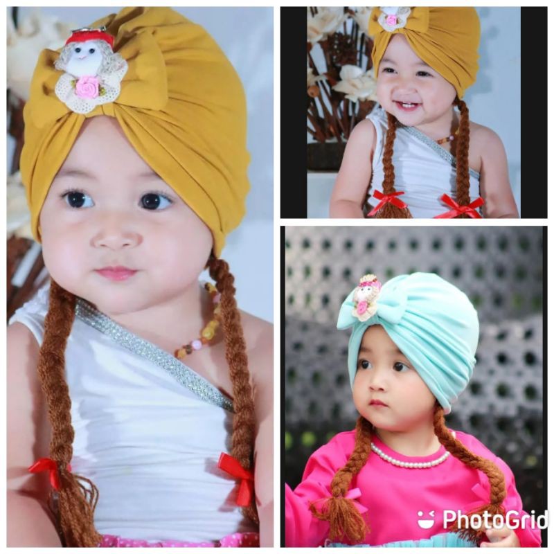 Turban Boneka Kepang Anak Bayi Usia 0-3 Tahun | Ciput Perempuan Baby New Born | Bandana Baby Girl Newborn Import Premium Lucu