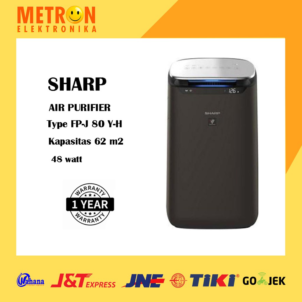 SHARP FP J 80 Y H / BLACK / AIR PURIFIER PLASMACLUSTER 62M2 / PEMBERSIH UDARA / FPJ80YH