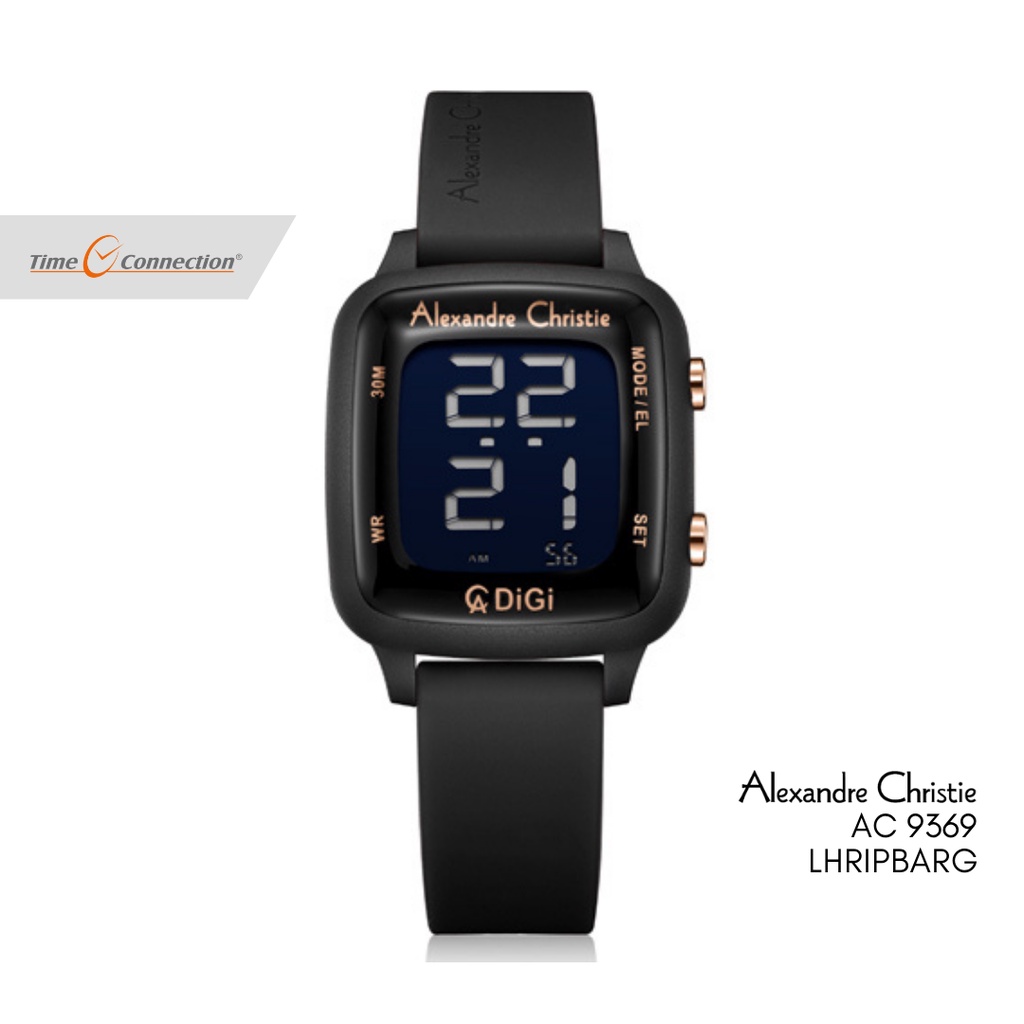 Alexandre Christie AC 9369 LHRIPBARG Hitam Rosegold Original / Jam Tangan Wanita Digital Karet / Bla