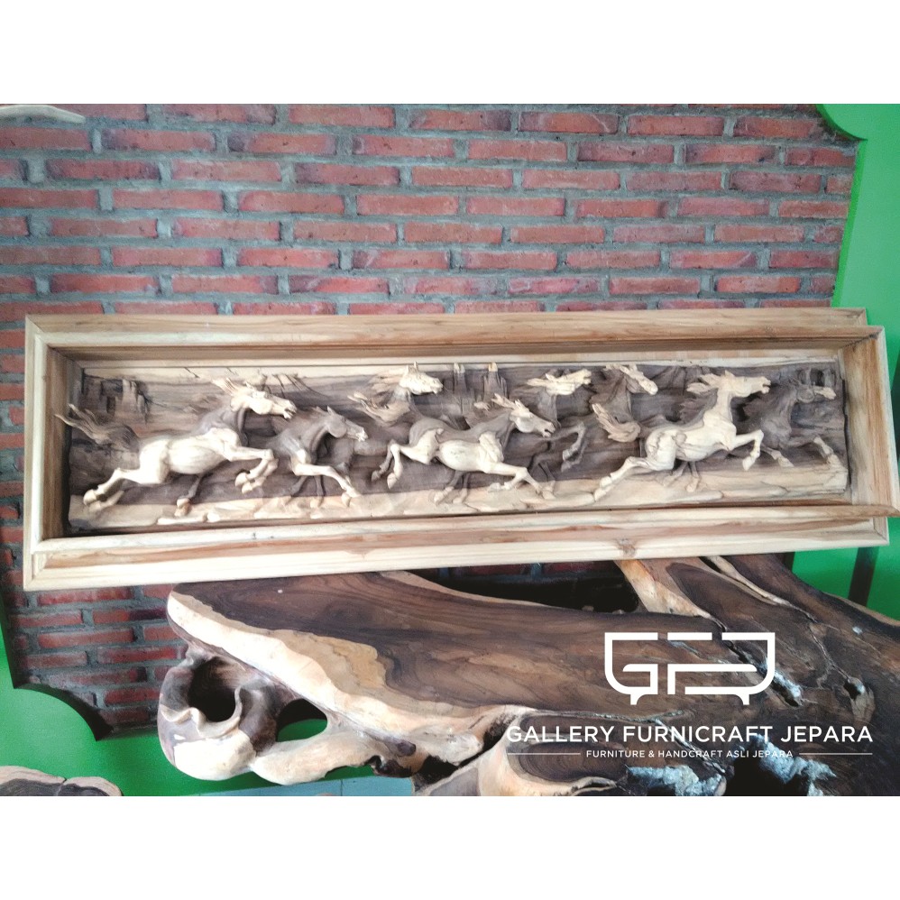 Hiasan Dinding Relief Patung Kuda Kayu Sonokeling