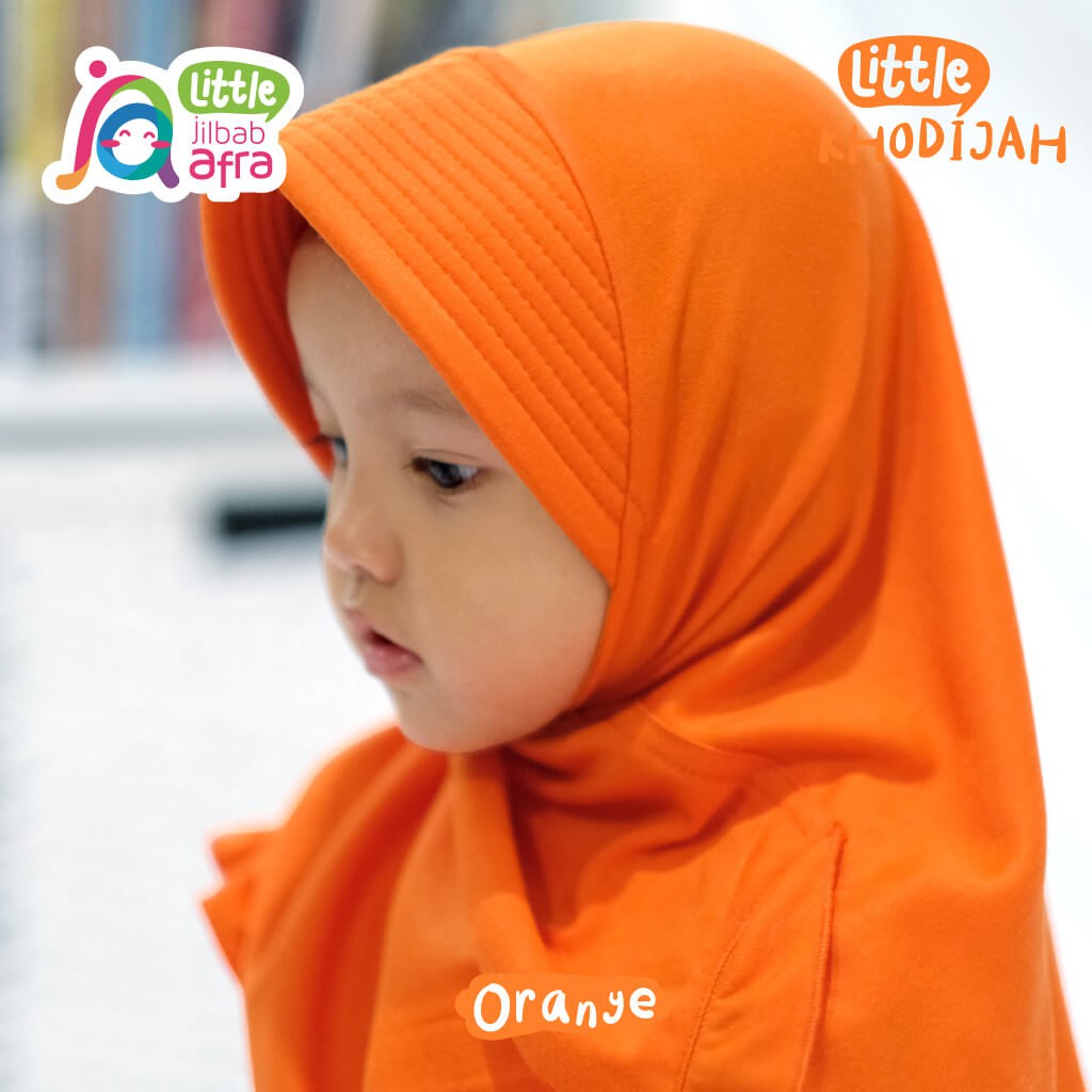 Jilbab Instan Anak Little Khodijah Oranye - Little Jilbab Afra - Bahan Kaos, Adem &amp; Lembut