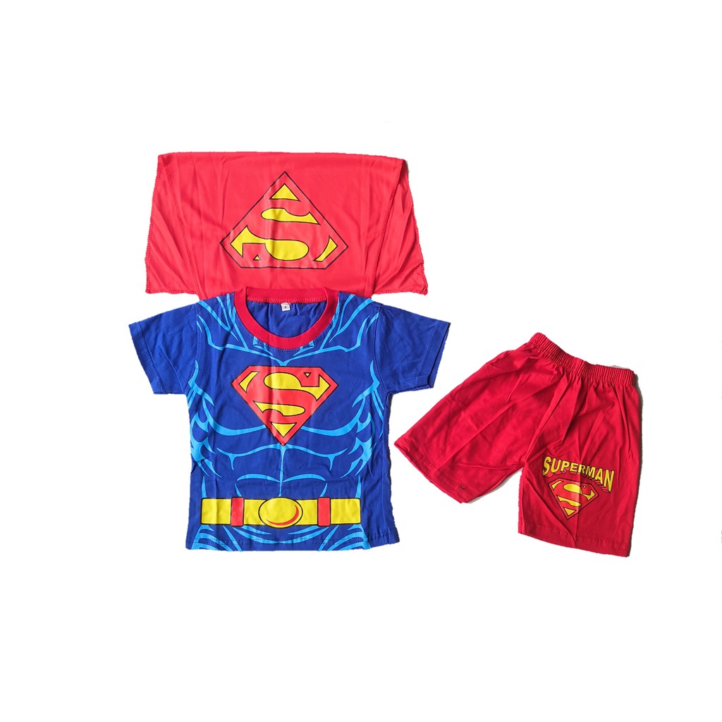 Setelan Superman Anak Celana Pendek Baju Sayap Superhero Kaos Karakter