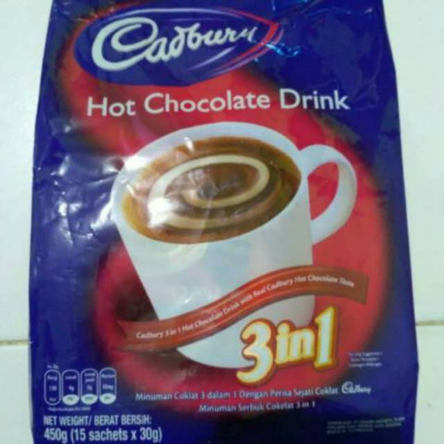 

cadburry hot chocolate drink 3in1 30gr @15sachet