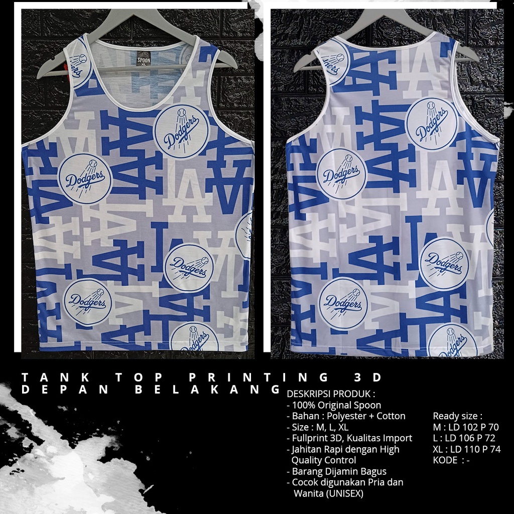 Tanktop/Singlet Pria/Wanita Dewasa | SPOON |  Olahraga/Pantai | Motif - Dodgers