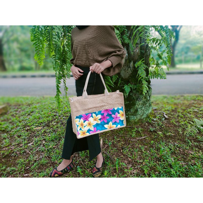 tas totebag goni kanvas size 40*12*28 cm lapis dalam tebal dan kaku plus resleting